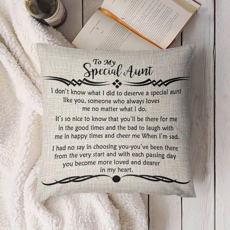 ITFRO Special Aunt Gift from Niece Nephew Mother's Day Birthday Blessed Cotton Linen Throw Pillow Case Cushion Cover Couch Sofa Home Decorative Sofa Couch Square 18x18 Inches (Ivory) - Image 3